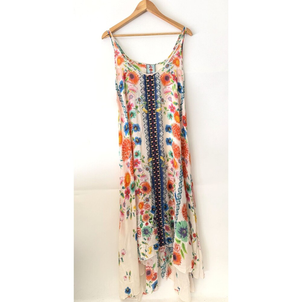 Johnny Was Shannon Slip Tank Dress Womens Large Floral Colorful Hi n Low Maxi